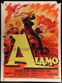 5b218 ALAMO French 1p '60 art of John Wayne in the War of Independence by Roger Soubie!