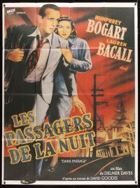 5b274 DARK PASSAGE French 1p R80s cool different art of Humphrey Bogart & sexy Lauren Bacall!