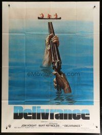 5b279 DELIVERANCE French 1p '72 John Boorman classic, different art of shotgun pointed at canoers!
