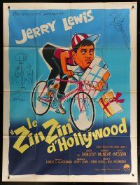 5b291 ERRAND BOY French 1p '62 different Boris Grinsson art of wacky Jerry Lewis on bicycle!