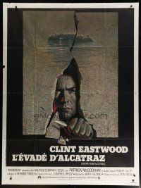 5b292 ESCAPE FROM ALCATRAZ French 1p '79 cool artwork of Clint Eastwood busting out by Lettick!