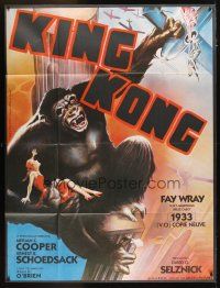 5b351 KING KONG French 1p R80s full-color art of the giant ape holding Fay Wray on building!