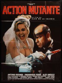5b393 MUTANT ACTION French 1p '92 Accion mutante, wild image of bride with bloody knife & groom!