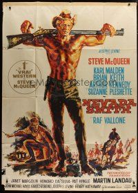 5b396 NEVADA SMITH French 1p '66 Landi artwork of Steve McQueen with rifle on his shoulders!