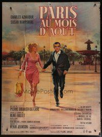 5b408 PARIS IN THE MONTH OF AUGUST French 1p '66 art of Charles Aznavour & Hampshire by Jean Mascii!