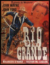 5b444 RIO GRANDE French 1p R60s different Faugere art of John Wayne & Maureen O'Hara, John Ford!