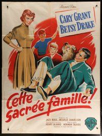 5b448 ROOM FOR ONE MORE French 1p '52 different Grinsson art of Cary Grant, Betsy Drake & family!