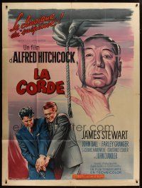 5b449 ROPE French 1p R63 art of James Stewart & director Alfred Hitchcock by by Roger Soubie!
