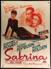 5b452 SABRINA French 1p R50s Soubie art of Audrey Hepburn, Humphrey Bogart & Holden, Wilder