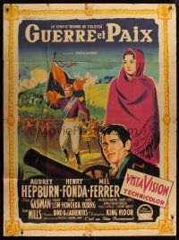 5b503 WAR & PEACE style B French 1p '56 different Grinsson art of Audrey Hepburn, Fonda & Ferrer!