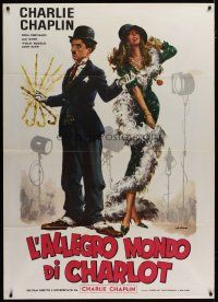 5b055 L'ALLEGRO MONDO DI CHARLOT Italian 1p '66 great Stefano art of Charlie Chaplin & sexy girl!