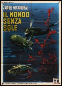 5b126 WORLD WITHOUT SUN Italian 1p '64 Le Monde sans Soleil, Jacques Cousteau, different scuba art