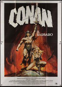 5b145 CONAN THE BARBARIAN Italian 2p '82 art of Schwarzenegger & sexy Sandahl Bergman by Casaro!