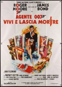 5b172 LIVE & LET DIE Italian 2p R70s art of Roger Moore as James Bond by Robert McGinnis!