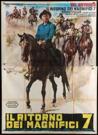 5b193 RETURN OF THE SEVEN Italian 2p '67 different art of Yul Brynner on horse by Olivetti!
