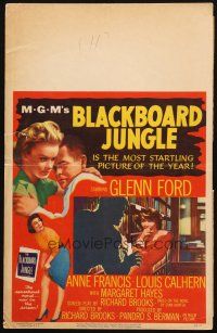 5b564 BLACKBOARD JUNGLE WC '55 Richard Brooks classic, art of terrified Margaret Hayes attacked!