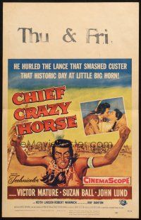 5b580 CHIEF CRAZY HORSE WC '55 art of Native American Indian Victor Mature with arms raised!