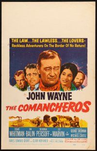 5b584 COMANCHEROS WC '61 artwork of cowboy John Wayne & top cast, directed by Michael Curtiz!