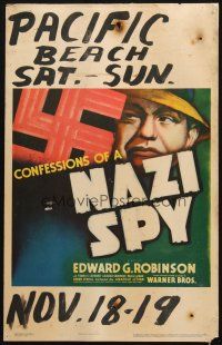 5b586 CONFESSIONS OF A NAZI SPY WC '39 great moody art of Edward G. Robinson by swastika!