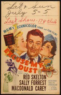 5b618 EXCUSE MY DUST WC '51 art of Red Skelton being kissed by two pretty girls!