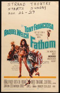 5b626 FATHOM WC '67 art of sexy nearly-naked Raquel Welch in parachute harness & action scenes!