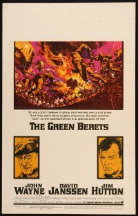 5b653 GREEN BERETS WC '68 John Wayne, David Janssen, Jim Hutton, cool Vietnam War art!