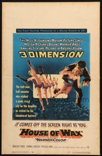 5b682 HOUSE OF WAX WC '53 cool 3-D artwork of monster & sexy girls kicking off the movie screen!