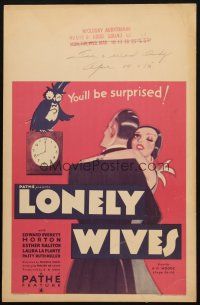 5b728 LONELY WIVES WC '31 art of Edward Everett Horton, who seduces his lookalike's wife!