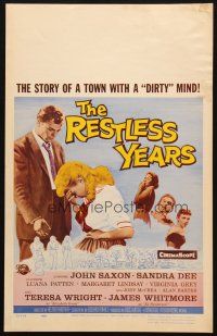 5b837 RESTLESS YEARS WC '58 John Saxon & Sandra Dee are condemned by a town with a dirty mind!