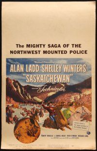 5b859 SASKATCHEWAN WC '54 great artwork of Mountie Alan Ladd & sexy Shelley Winters!