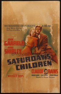 5b860 SATURDAY'S CHILDREN WC '40 John Garfield & Anne Shirley are married, poor & proud of it!