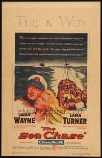 5b864 SEA CHASE WC '55 great seafaring artwork of John Wayne & Lana Turner!