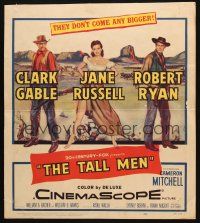 5b912 TALL MEN WC '55 full-length art of Clark Gable, sexy Jane Russell showing leg, Robert Ryan!