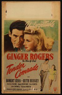 5b924 TENDER COMRADE WC '44 romantic art of pretty Chin-Up Girl Ginger Rogers & Robert Ryan!