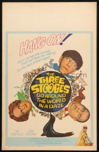 5b935 THREE STOOGES GO AROUND THE WORLD IN A DAZE WC '63 wacky art of Moe, Larry & Curly-Joe!
