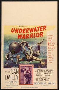 5b961 UNDERWATER WARRIOR WC '58 cool art of underwater demolition team scuba diver Dan Dailey!
