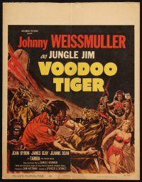 5b967 VOODOO TIGER WC '52 great art of Johnny Weissmuller as Jungle Jim vs lion & tiger!