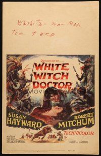 5b979 WHITE WITCH DOCTOR WC '53 art of Susan Hayward & Robert Mitchum in African jungle!