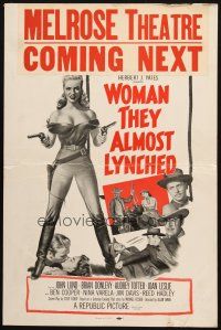 5b986 WOMAN THEY ALMOST LYNCHED WC '53 great art of super sexy female gunfighter Audrey Totter!