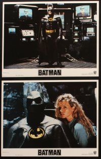 5c869 BATMAN 2 LCs '89 Michael Keaton in costume with sexy Kim Basinger, directed by Tim Burton!