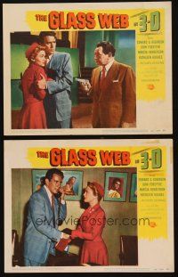5c915 GLASS WEB 2 LCs '53 John Forsythe & sexy Kathleen Hughes, Edward G. Robinson points gun!