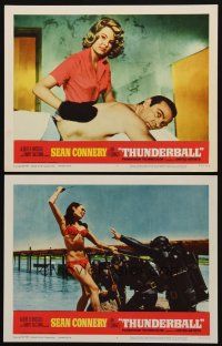 5c987 THUNDERBALL 2 LCs '65 Sean Connery as James Bond getting a rubdown + sexy Martine Beswick!