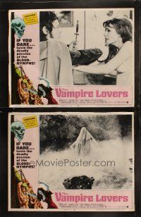 5c995 VAMPIRE LOVERS 2 LCs '70 Hammer, Ingrid Pitt, foggy graveyard scene, sexy horror!