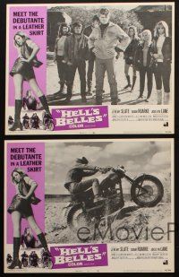 5c656 HELL'S BELLES 5 LCs '69 sexy too young too tough biker babe in leather skirt!