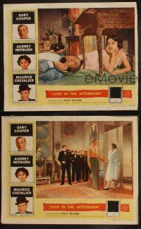 5c825 LOVE IN THE AFTERNOON 3 LCs '57 by Billy Wilder, Gary Cooper and Audrey Hepburn!