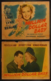 5c252 MILLION DOLLAR BABY 8 LCs '41 Priscilla Lane caught between Jeffrey Lynn & Ronald Reagan!