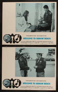 5c417 WELCOME TO ARROW BEACH 8 LCs '74 border art of binoculars w/ sexy girl & hand w/meat cleaver!