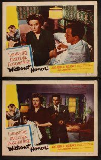 5c528 WITHOUT HONOR 7 LCs '49 pretty Laraine Day & Dane Clark are branded!