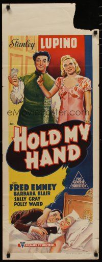 5e049 HOLD MY HAND long Aust daybill '38 Stanley Lupino, Fred Emney, Barbara Blair, wacky art!