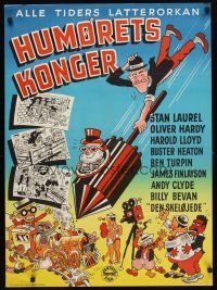 5e679 HUMORETS KONGER Danish '55 wonderful cartoon art montage of the kings of comedy!